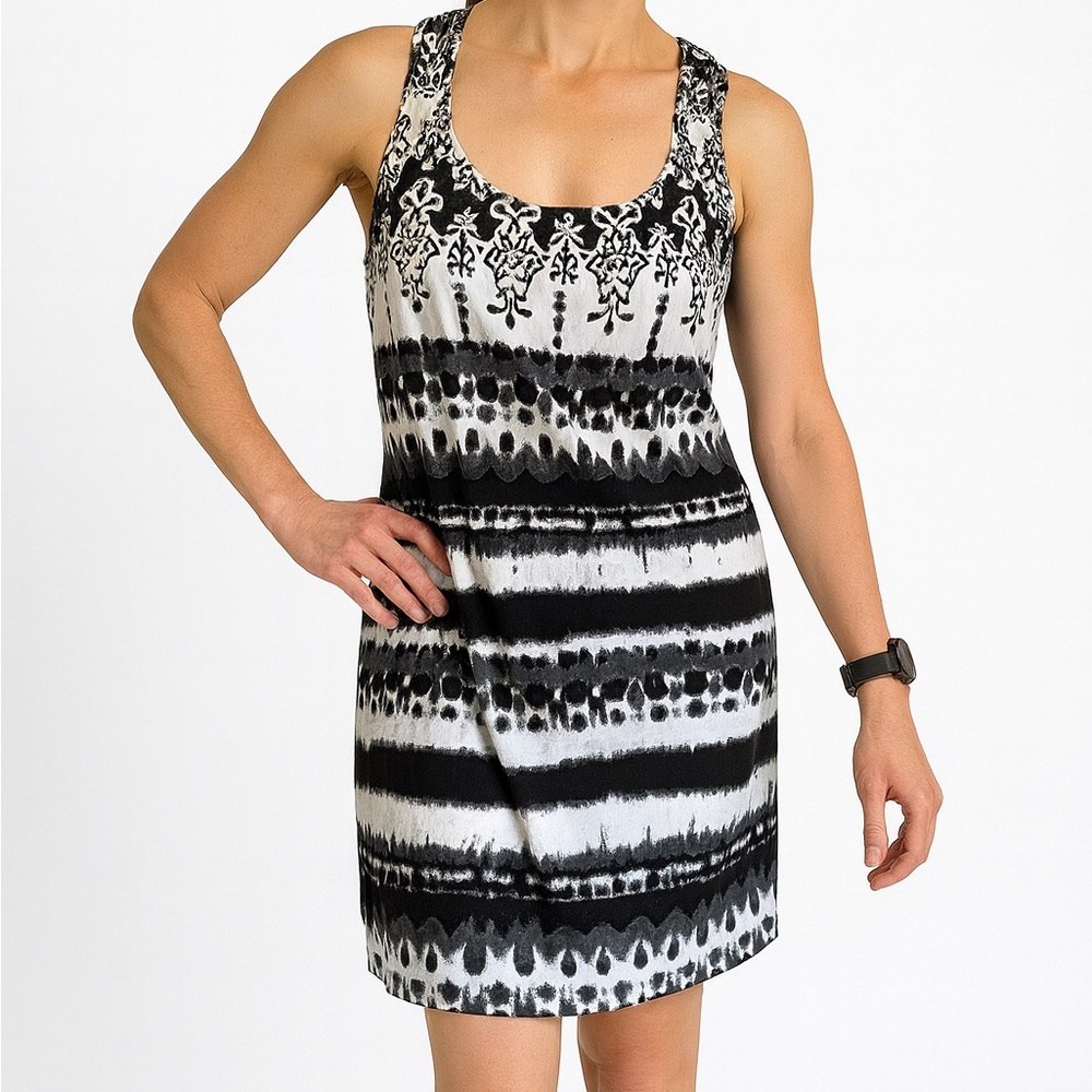 Dotti Black White Tie Dye Ethic Pattern Racerback Dress Coverup Size Med - Picture 3 of 15
